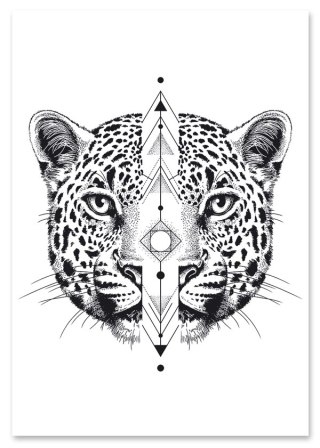 Plakat portret GEPARD GEOMETRIA czarno biały