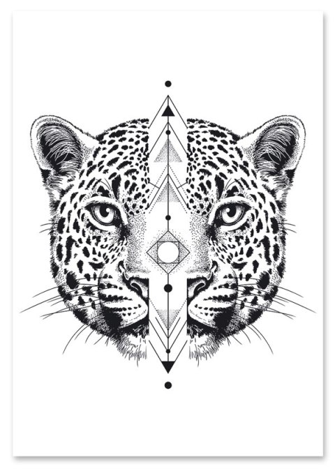 Plakat portret GEPARD GEOMETRIA czarno biały