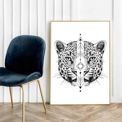 Plakat portret GEPARD GEOMETRIA czarno biały
