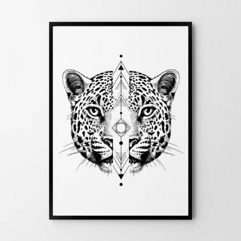 Plakat portret GEPARD GEOMETRIA czarno biały