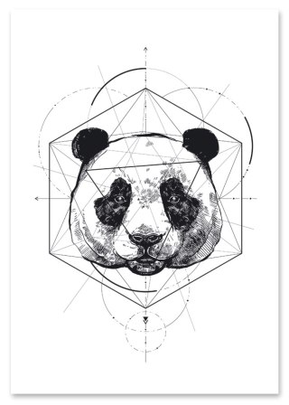 Plakat portret PANDA GEOMETRIA czarno biały