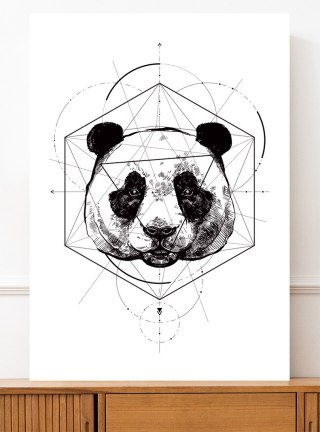 Plakat portret PANDA GEOMETRIA czarno biały