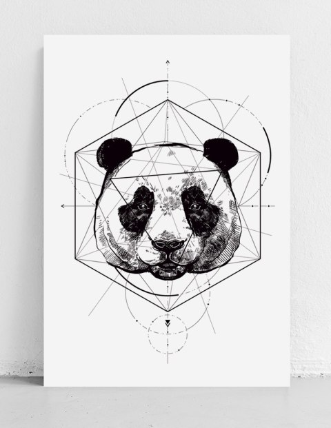 Plakat portret PANDA GEOMETRIA czarno biały