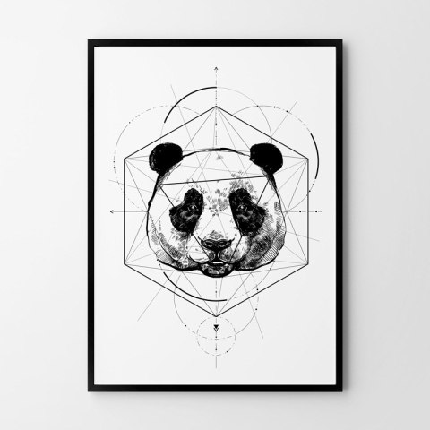 Plakat portret PANDA GEOMETRIA czarno biały
