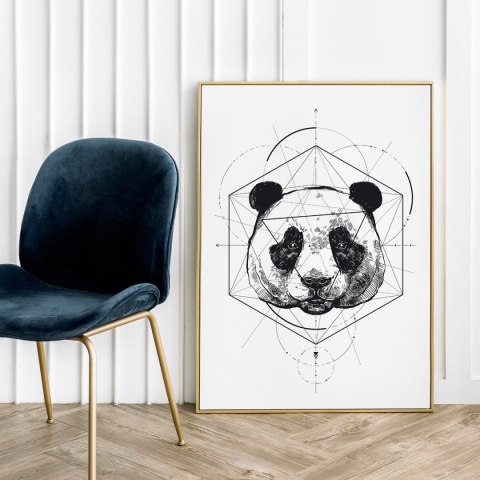Plakat portret PANDA GEOMETRIA czarno biały