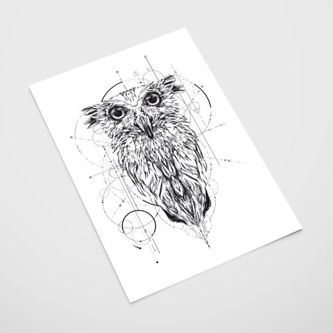 Plakat portret SOWA GEOMETRIA czarno biały