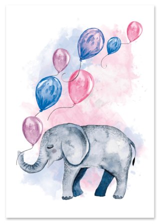Plakat słoń słonik z balonami
