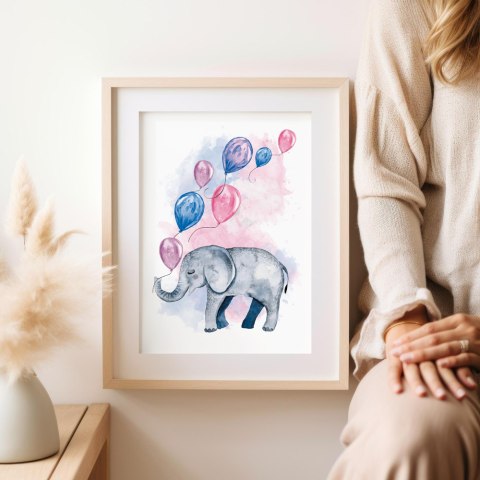 Plakat słoń słonik z balonami