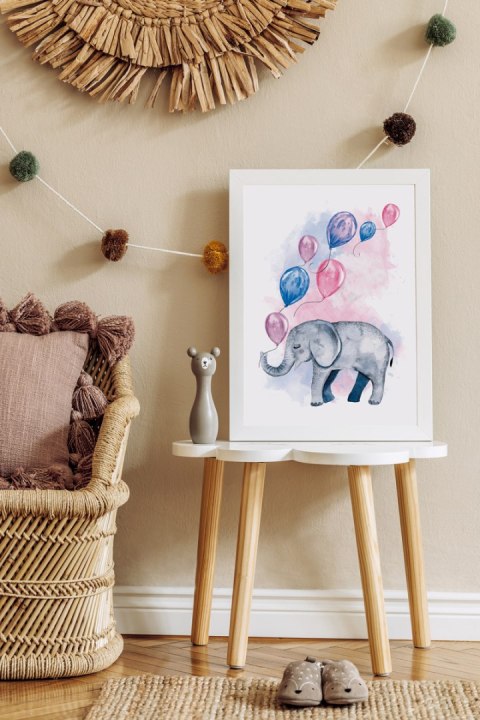 Plakat słoń słonik z balonami