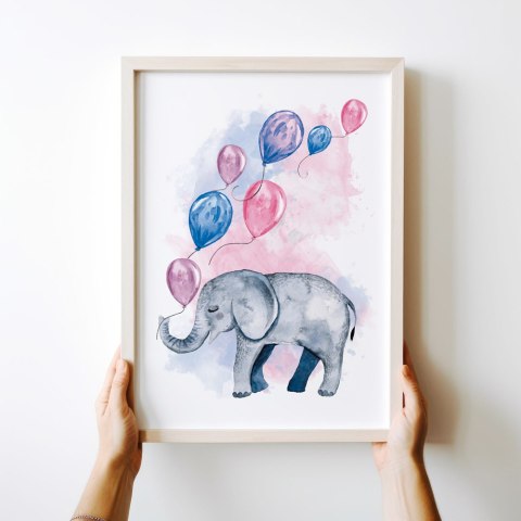 Plakat słoń słonik z balonami