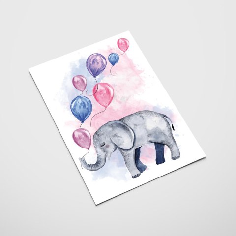 Plakat słoń słonik z balonami