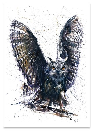 Plakat sowa abstrakcja akwarela