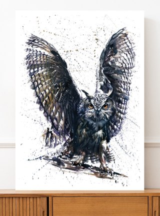 Plakat sowa abstrakcja akwarela