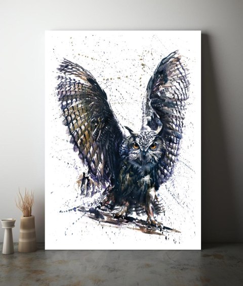 Plakat sowa abstrakcja akwarela