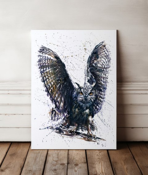 Plakat sowa abstrakcja akwarela