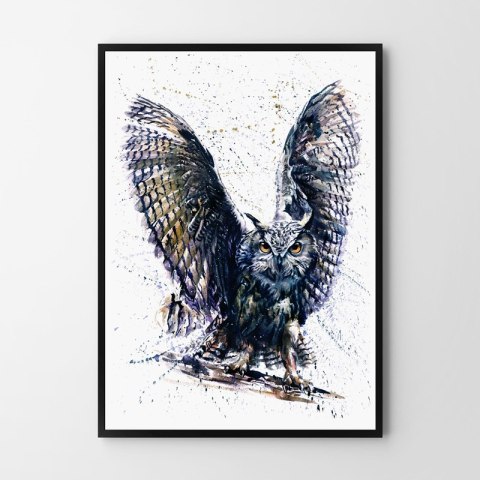 Plakat sowa abstrakcja akwarela