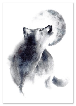 Plakat wilk akwarela