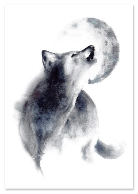 Plakat wilk akwarela