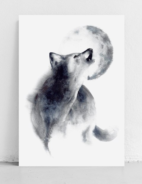 Plakat wilk akwarela