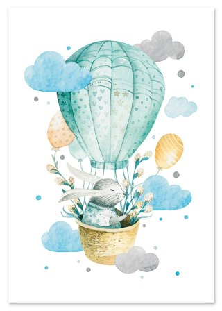 Plakat zając w balonie