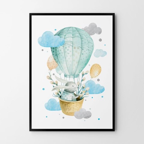 Plakat zając w balonie