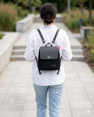 Plecak pleciony sznurek i skóra naturalna czarny