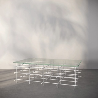 Stolik kawowy AURERA 100 x 60 cm szklany blat metalowe nogi białe