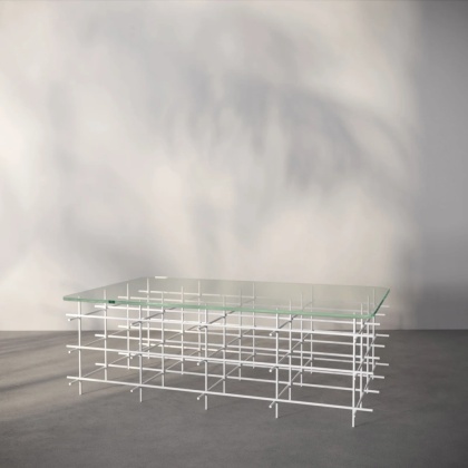 Stolik kawowy AURERA 100 x 60 cm szklany blat metalowe nogi białe do salonu