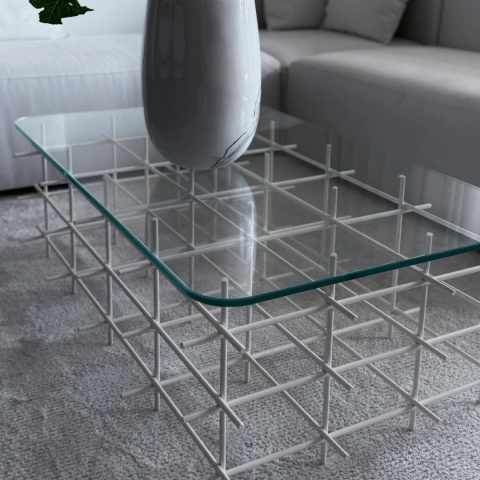 Stolik kawowy AURERA 100 x 60 cm szklany blat metalowe nogi białe