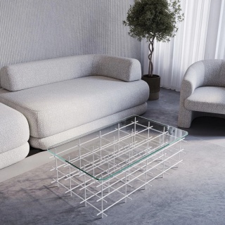 Stolik kawowy AURERA 100 x 60 cm szklany blat metalowe nogi białe