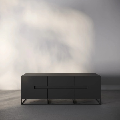 Szafka RTV SORENZA 140 x 50,5 cm na metalowych nogach czarna do salonu