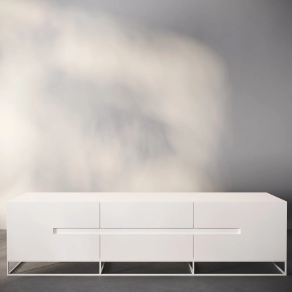 Szafka RTV SORENZA 190 x 50,5 cm na metalowych nogach biała do salonu