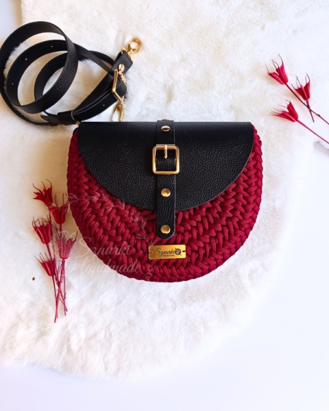 Torebka pleciona Jodełka skórzana czerń + bordo