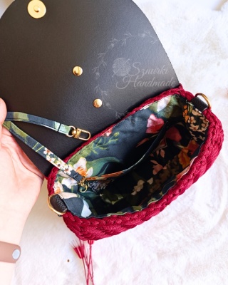 Torebka pleciona Jodełka skórzana czerń + bordo