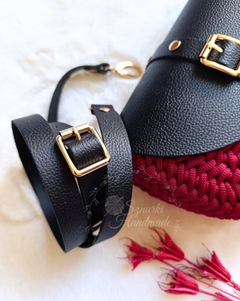 Torebka pleciona Jodełka skórzana czerń + bordo