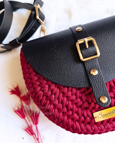 Torebka pleciona Jodełka skórzana czerń + bordo
