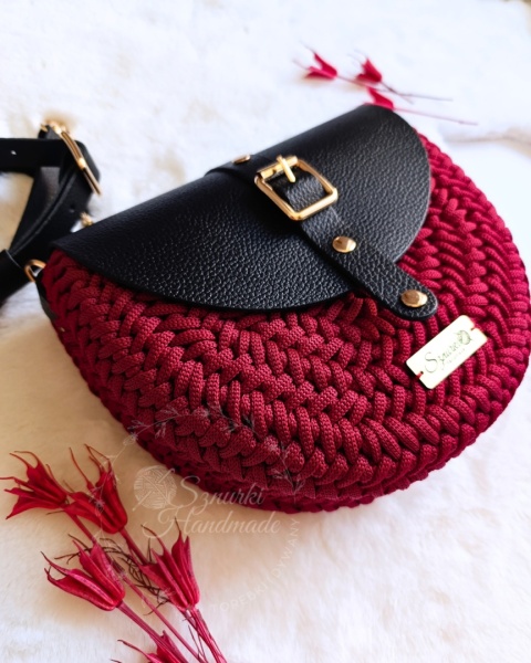 Torebka pleciona Jodełka skórzana czerń + bordo