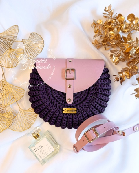 Torebka pleciona OREO - brudny róż + śliwka