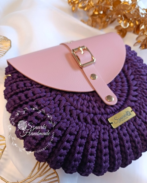 Torebka pleciona OREO - brudny róż + śliwka