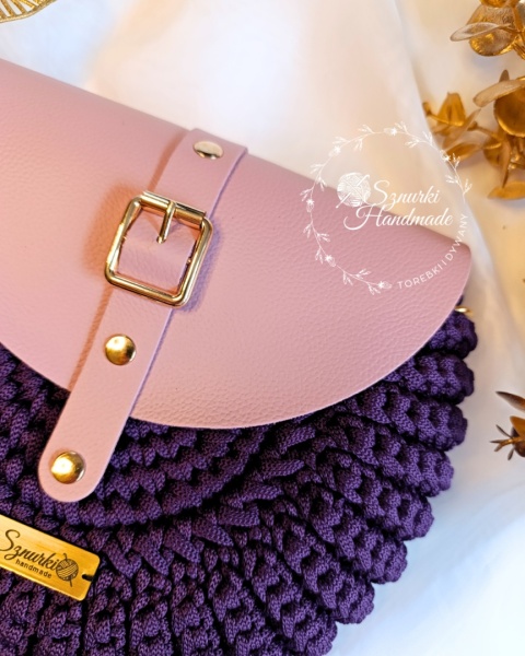 Torebka pleciona OREO - brudny róż + śliwka