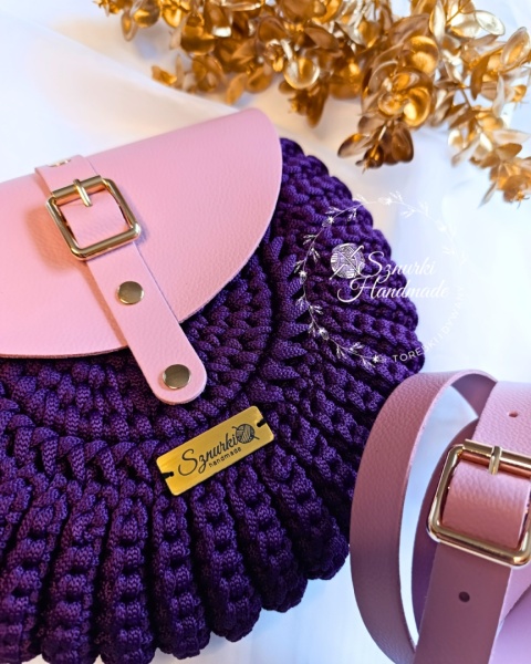 Torebka pleciona OREO - brudny róż + śliwka