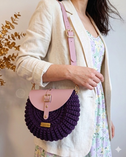 Torebka pleciona OREO - brudny róż + śliwka