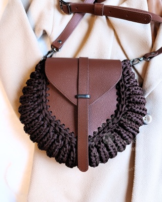 Torebka pleciona diament skóra naturalna gorzka czekolada