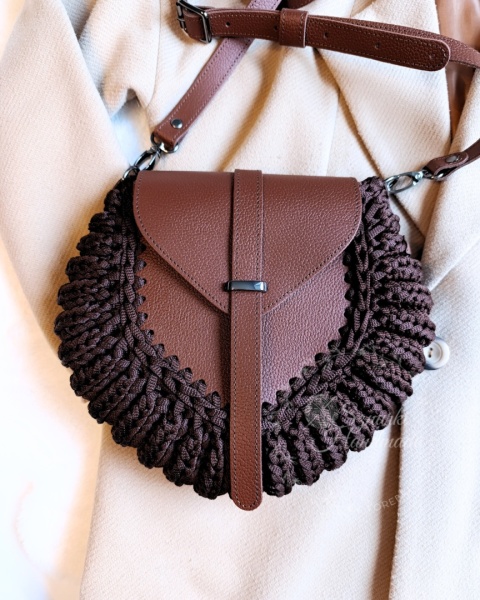 Torebka pleciona diament skóra naturalna gorzka czekolada