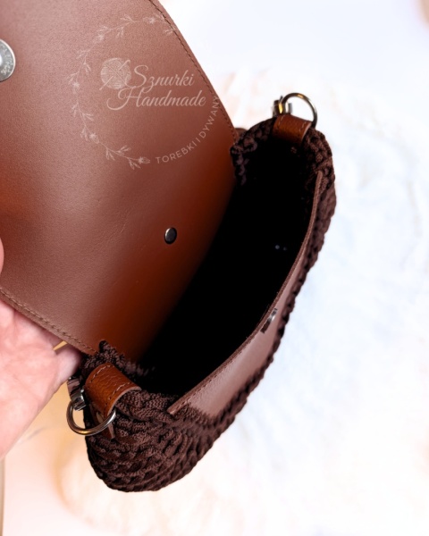 Torebka pleciona diament skóra naturalna gorzka czekolada