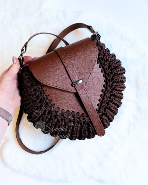 Torebka pleciona diament skóra naturalna gorzka czekolada