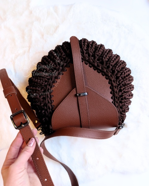 Torebka pleciona diament skóra naturalna gorzka czekolada