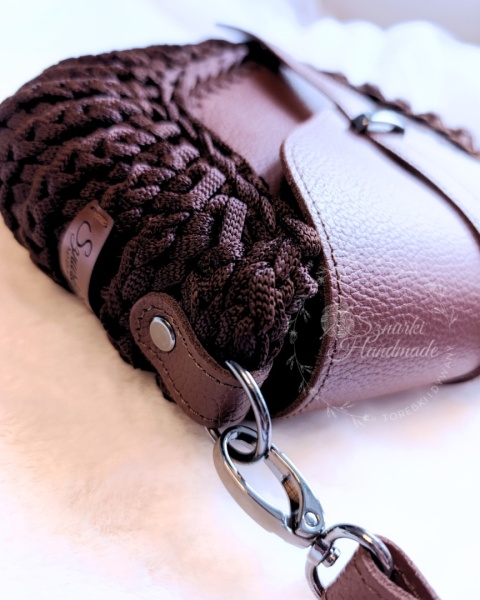 Torebka pleciona diament skóra naturalna gorzka czekolada
