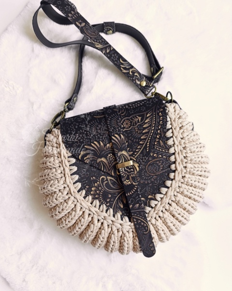 Torebka pleciona diament złoty ornament + beż