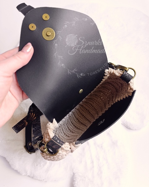 Torebka pleciona diament złoty ornament + beż